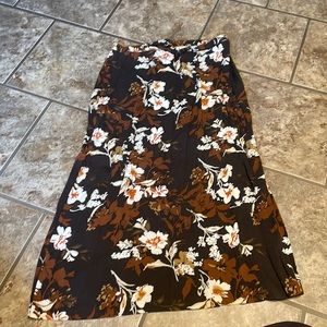 Brown floral ankle-length skirt.